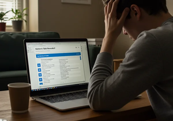 Person frustrated by generic online career quiz results.