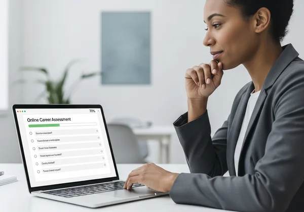 Person considering career choices with online tool