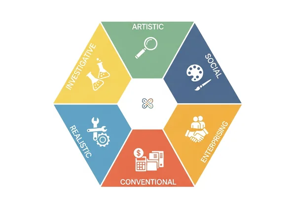 Infographic of the Holland Codes RIASEC hexagon