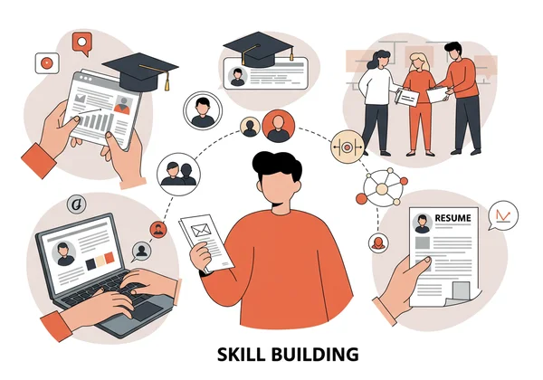 Pessoa a adquirir habilidades e a construir experiência profissional