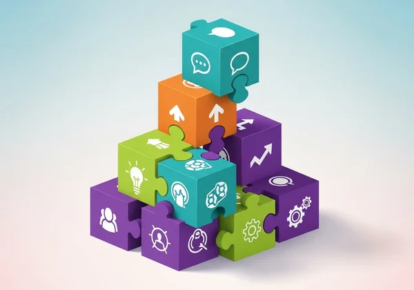 Diverse competenze visualizzate come pezzi di puzzle interconnessi.