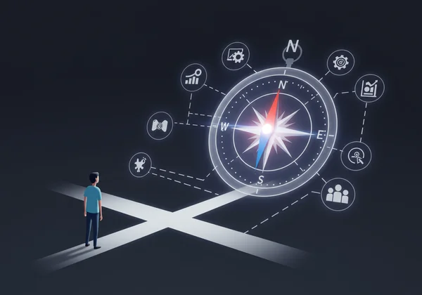 Persona navegando opciones de carrera con la brújula del Código Holland