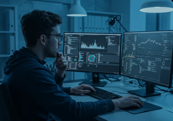 Persona analizando datos e investigación, pensando críticamente