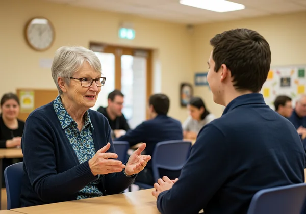 Tipo social ayudando a otra persona, mostrando empatía