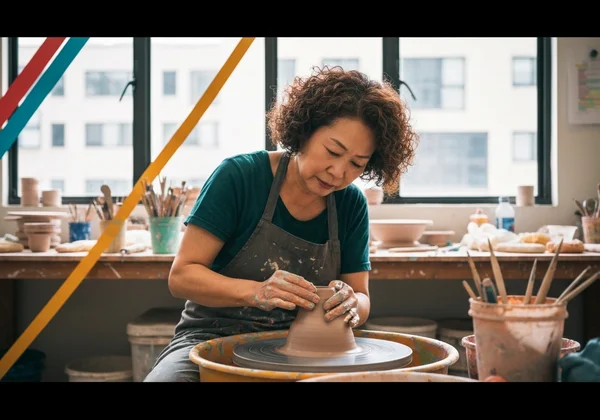 Artista che dipinge, mostrando creatività e autoespressione.