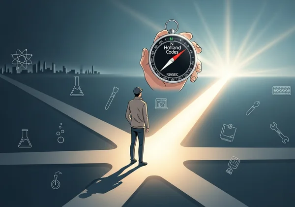 Persona che naviga tra le scelte di carriera, percorso con bussola